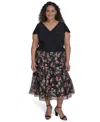 Jessica Howard Plus Size Mixed-media Mesh-skirt Fit & Flare Dress