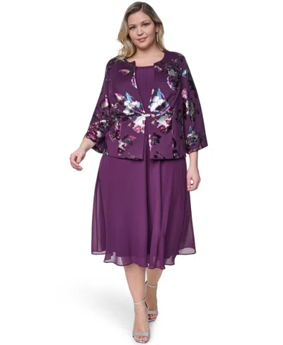 Jessica Howard Plus Size Padded Removable Jacket & Sleeveless Dress, 2-piece Set In Plum