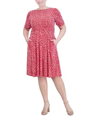 Jessica Howard Plus Size Printed Ruched-sleeve Dress In Persimmon