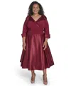 Jessica Howard Plus Size Rhinestone Cuff Sleeve Midi Dress In Burgundy