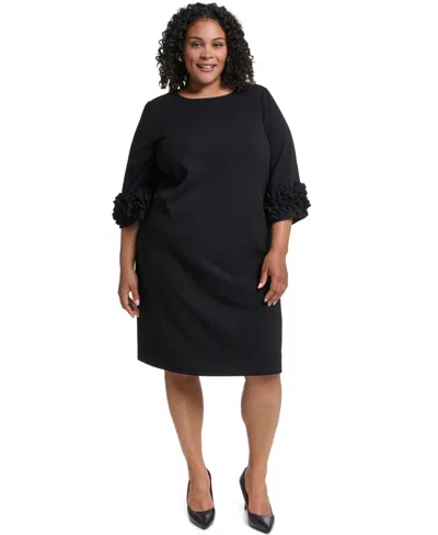 Jessica Howard Plus Size Ruffle Sleeve Jewel Neck Dress In Black