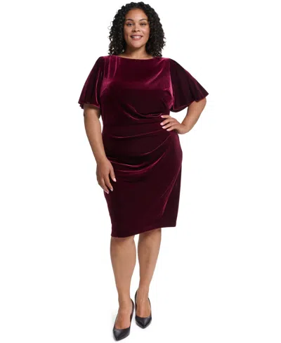Jessica Howard Plus Size Short-sleeve Boat Neck Dress In Burgundy