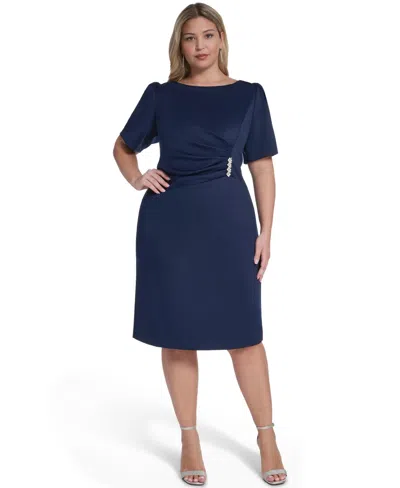 Jessica Howard Plus Size Short-sleeve Midi Dress In Blue
