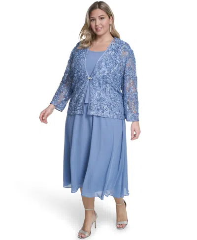 Jessica Howard Plus Size Soutache Jacket And Fit & Flare Dress, 2-piece Set In Blue