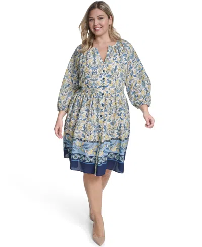 Jessica Howard Plus Size Tiered V-neck Dress In Blue