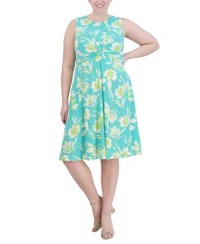 Jessica Howard Plus Size Twist-front Sleeveless Jersey Dress In Aqua