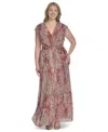 Jessica Howard Plus Size V-neck Shoulder-drape Gown In Poppy Multi