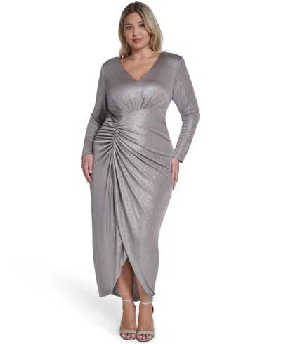 Jessica Howard Plus Size V-neck Gown In Silver