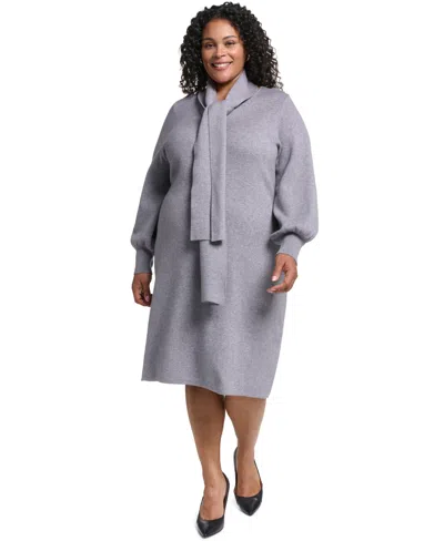 Jessica Howard Plus Size V-neck Long-sleeve Scarf Midi Dress In Animal Print