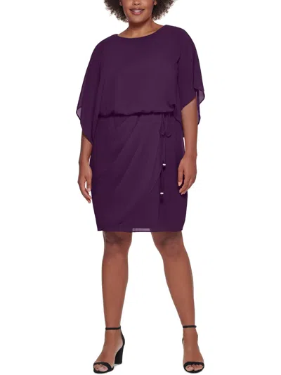 Jessica Howard Plus Womens Chiffon Draped Midi Dress In Pink