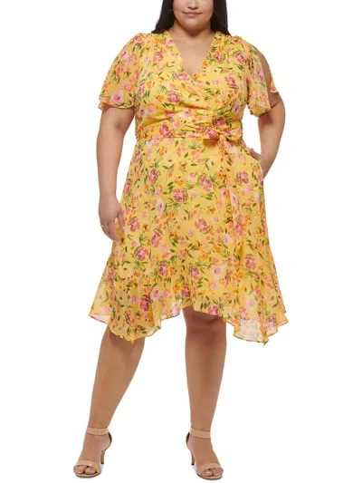 Jessica Howard Plus Womens Chiffon Knee-length Midi Dress In Multi