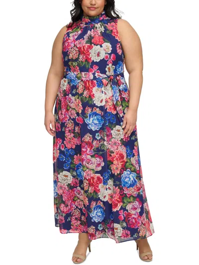 Jessica Howard Plus Womens Chiffon Maxi Dress In Multi