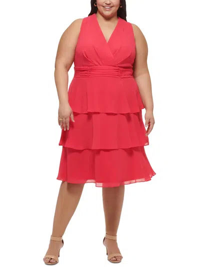 Jessica Howard Plus Womens Chiffon Mid-calf Midi Dress In Red