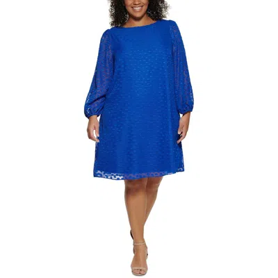 Jessica Howard Plus Womens Chiffon Trapeze Shift Dress In Blue