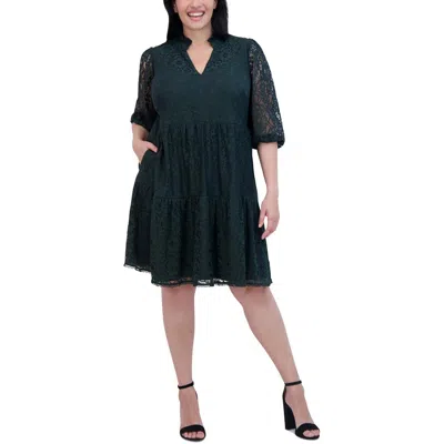 Jessica Howard Plus Womens Crochet Nylon Mini Dress In Green