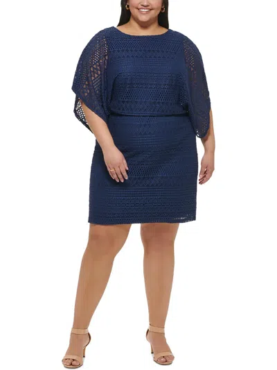 Jessica Howard Plus Womens Crochet Sheath Dress In Blue