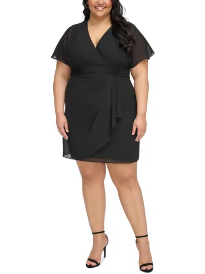 Jessica Howard Plus Womens Faux Wrap Chiffon Sheath Dress In Black
