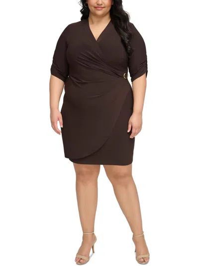 Jessica Howard Plus Womens Faux Wrap Polyester Sheath Dress In Black