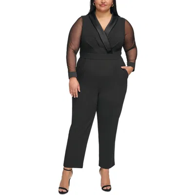 Jessica Howard Plus Womens Illusion Long Sleeve Jumpsuit In Black