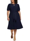 JESSICA HOWARD PLUS WOMENS KNIT PUFF SLEEVES FIT & FLARE DRESS