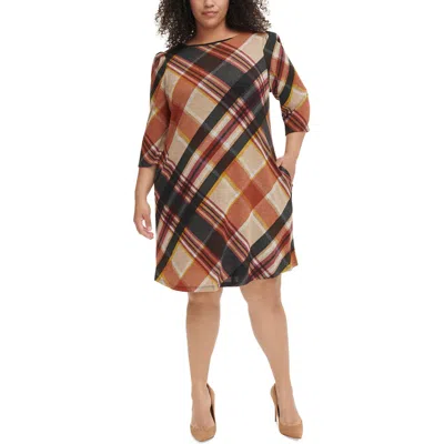 Jessica Howard Plus Womens Plaid Polyester Midi Dress In Multi