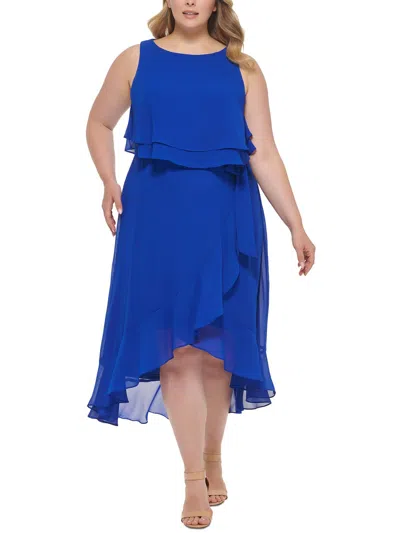 Jessica Howard Plus Womens Popover Hi-low Cocktail And Party Dress In Blue