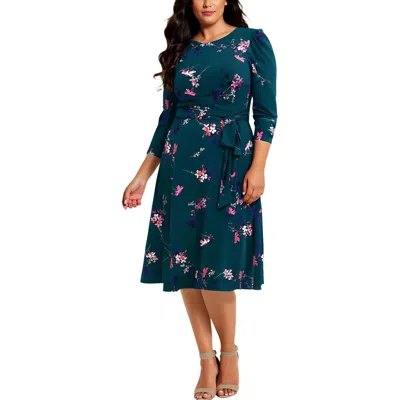 Jessica Howard Plus Womens Printed Polyester Midi Dress In Green