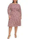 Jessica Howard Plus Size Printed Ruchd Midi Dress In Pink