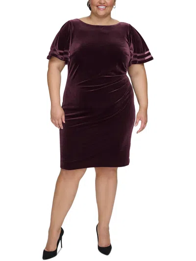 Jessica Howard Plus Womens Velvet Pleated Midi Dress In Beige