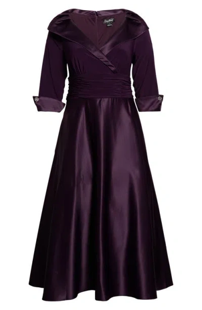 Jessica Howard Rhinestone Button Cuff Sleeve Mixed Media Gown In Purple