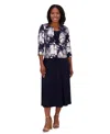 Jessica Howard Women's 2.pc Floral-print 3/4-sleeve Jacket & Sleeveless Midi Dress In Navy