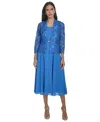 Jessica Howard Women's 2.pc Jewel-neck Midi Dress & Lace 3/4-sleeve Jacket In Blue