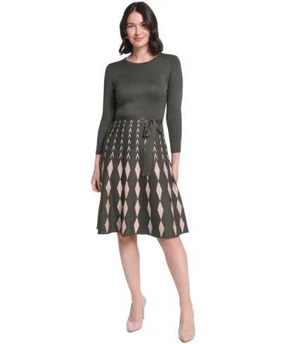 Jessica Howard Women's 3/4 Sleeve Fit & Flare Dress In Olive