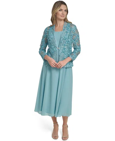 Jessica Howard Women's 3/4-sleeve Jacket With Crewneck Dress In Blue