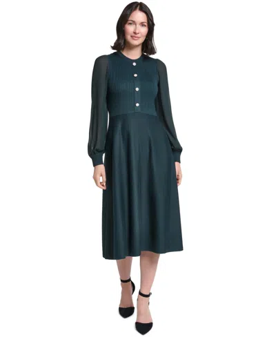 Jessica Howard Women's A-line Midi Sweater Dress In Green