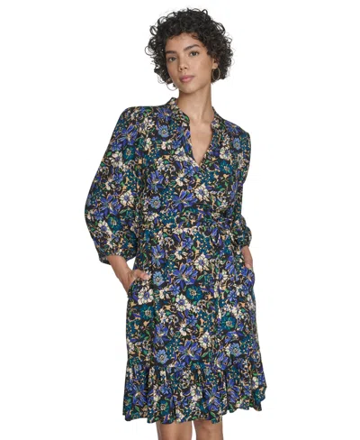 Jessica Howard Women's Balloon Sleeve Sash Dress In Blue