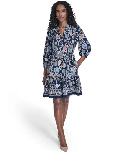 Jessica Howard Women's Balloon-sleeve V-neck Dress In Blue