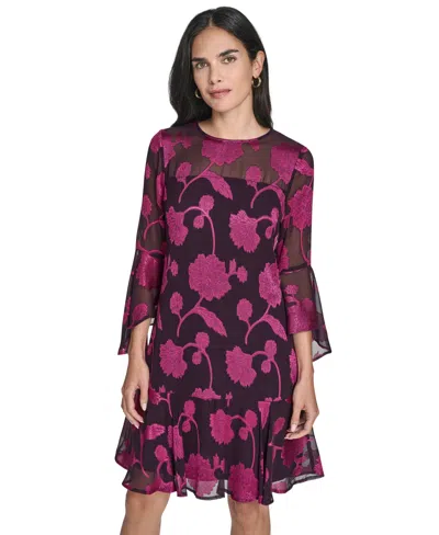Jessica Howard Women's Bell Sleeve Crewneck Dress In Pink