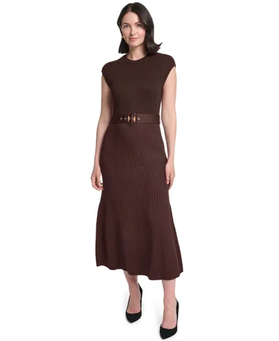 Jessica Howard Women's Belted Midi Ribbed Dress In Chicori