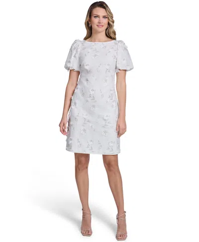 Jessica Howard Women's Boat Neck Bubble-sleeve Sheath Dress In White