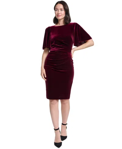 Jessica Howard Women's Boat Neck Velvet Dress In Burgundy