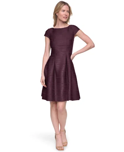 Jessica Howard Women's Boat-neck Cap-sleeve Release Pleat Fit & Flare Dress In Transparent