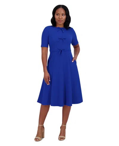 Jessica Howard Women's Bow-trim Fit & Flare Dress In Cobalt