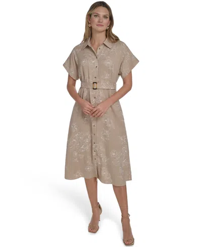 Jessica Howard Women's Button Down Shirt Dress In Neutral