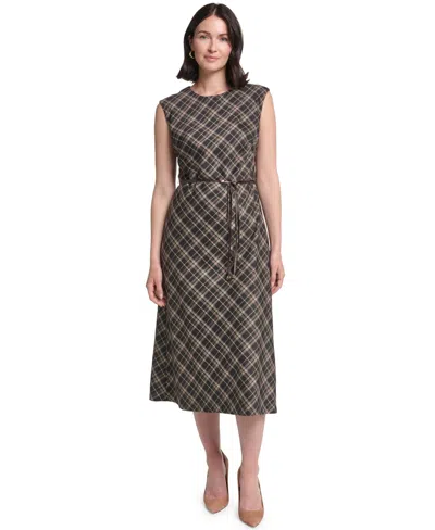 Jessica Howard Women's Cap Sleeve Bias Plaid Midi Dress In Olive