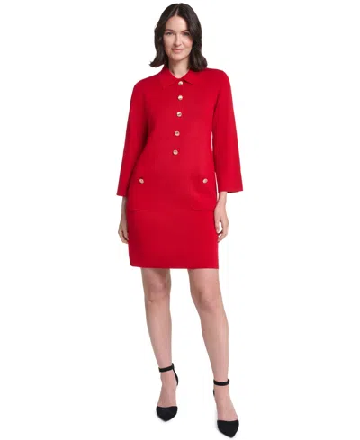 Jessica Howard Womens Collared Button Front Long Sleeve Midi Dress In Red