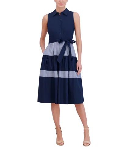 Jessica Howard Women's Colorblocked Tiered Shirtdress In Navy
