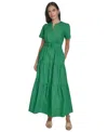 Jessica Howard Women's Cotton Tiered Split-neck Maxi Dress In Green