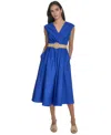Jessica Howard Plus Size Belted Sleeveless V-neck Midi Dress In Blue