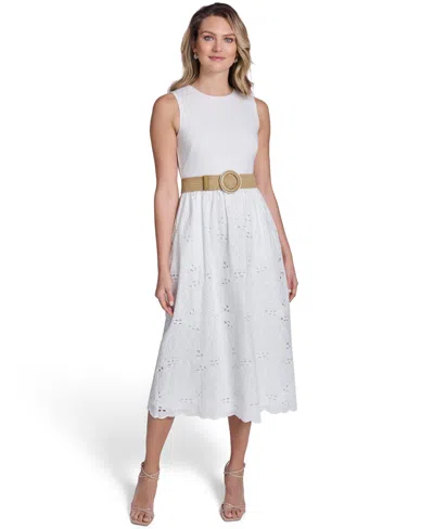 Jessica Howard Women's Crewneck Sleeveless Midi Dress In White